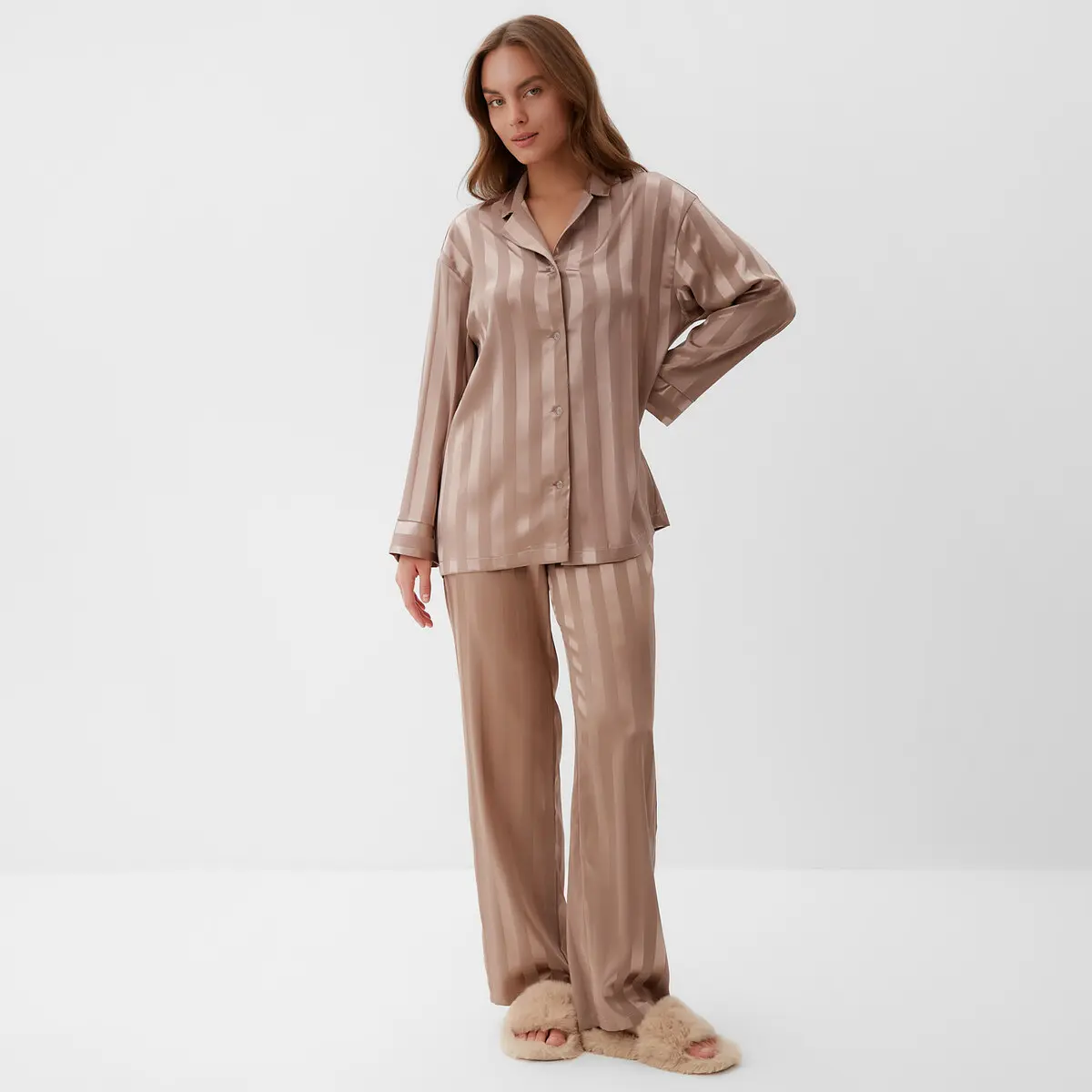 Пижама женская KAFTAN в полоску кофейная