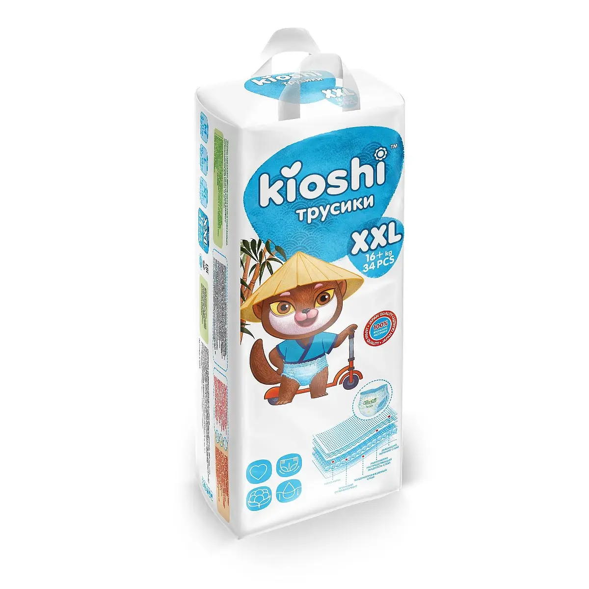 Подгузники-трусики KIOSHI XXL 16+ кг 34 шт белые для детей от 16 кг 34 штуки