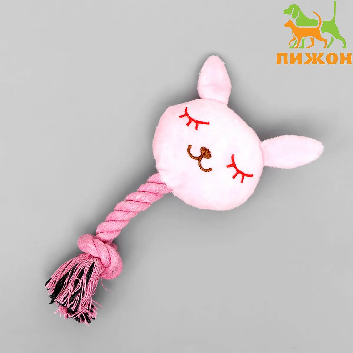 Мягкая игрушка для собак Пижон Зайка с канатом розовая для собак с канатом 18 см розовая