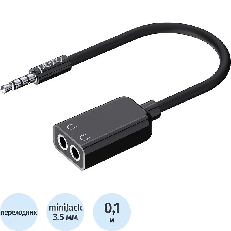 Переходник TM Pero mini-jack 3.5 мм 0.1 м чёрный аудио mini-jack 3.5 мм 0.1 м чёрный