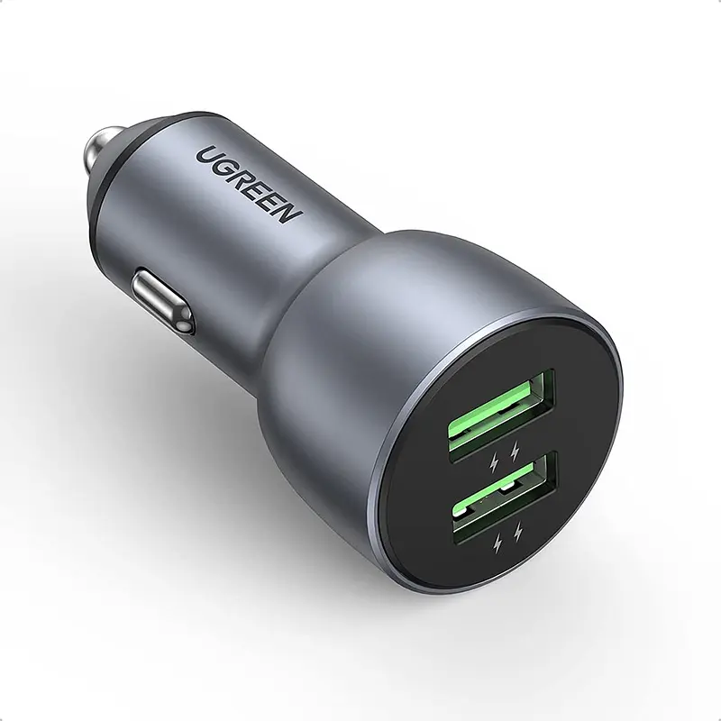 Зарядное устройство Ugreen CD213 автомобильное серое автомобильное 2 порта 4.8A быстрая зарядка
