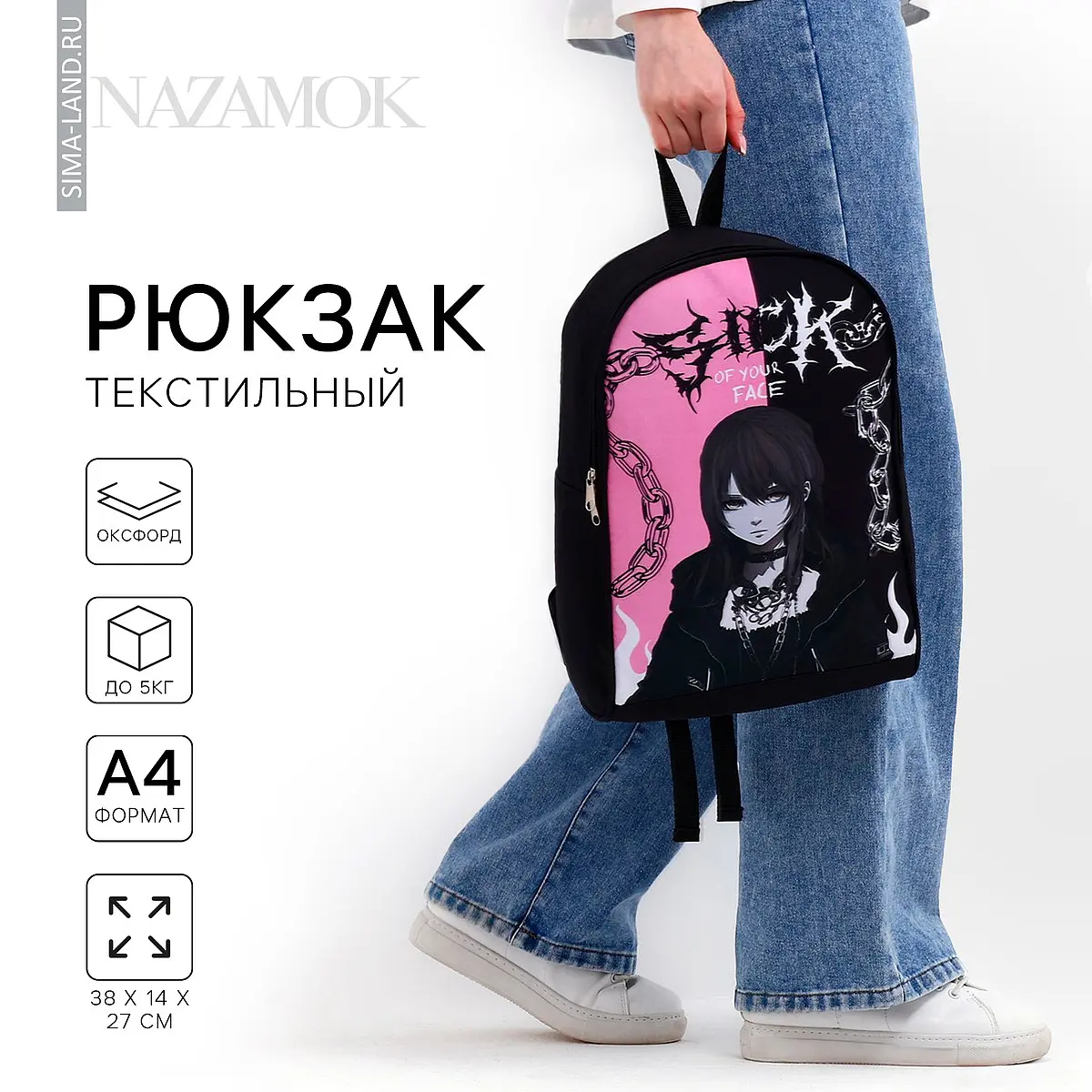 Рюкзак школьный NAZAMOK Аниме черный школьный для девочки оксфорд 38×14×27 см черный