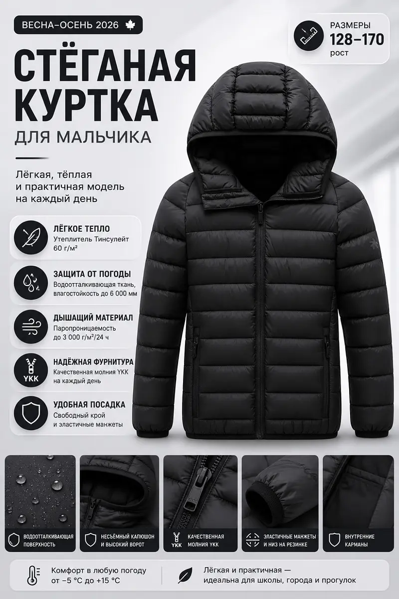Куртка спортивная VALIANLY для мальчика чёрная