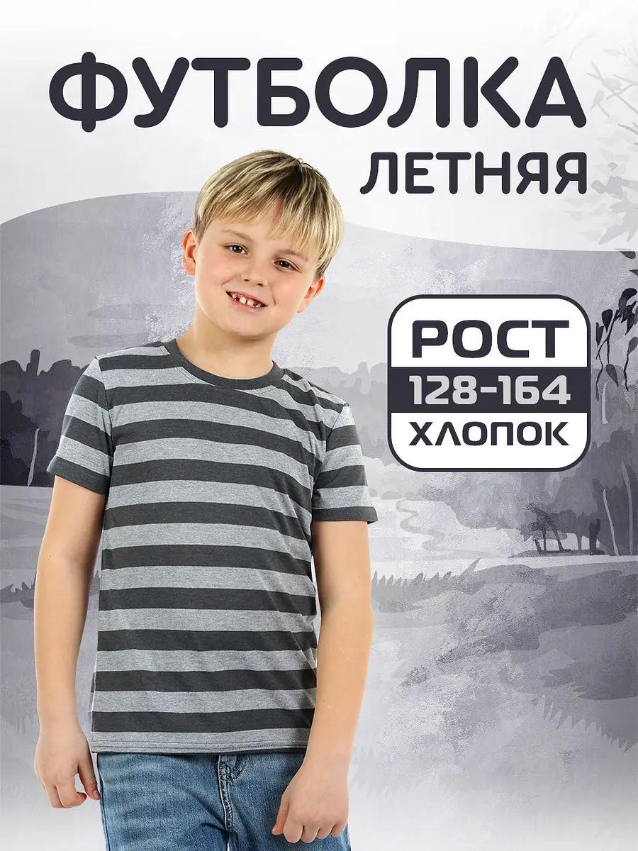 Футболка N.O.A. с полоской серая для мальчика