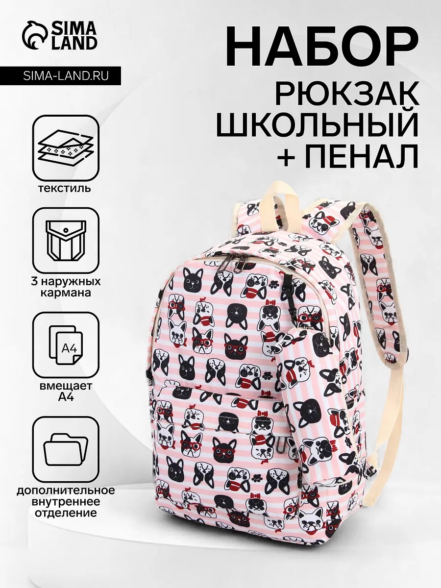 Рюкзак школьный для девочки розовый с пеналом GroupPrice