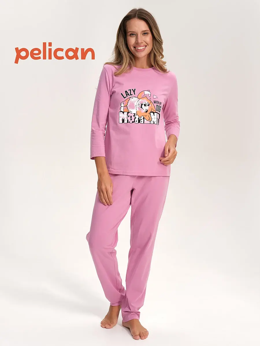 Пижама Pelican хлопковая с принтом розовая