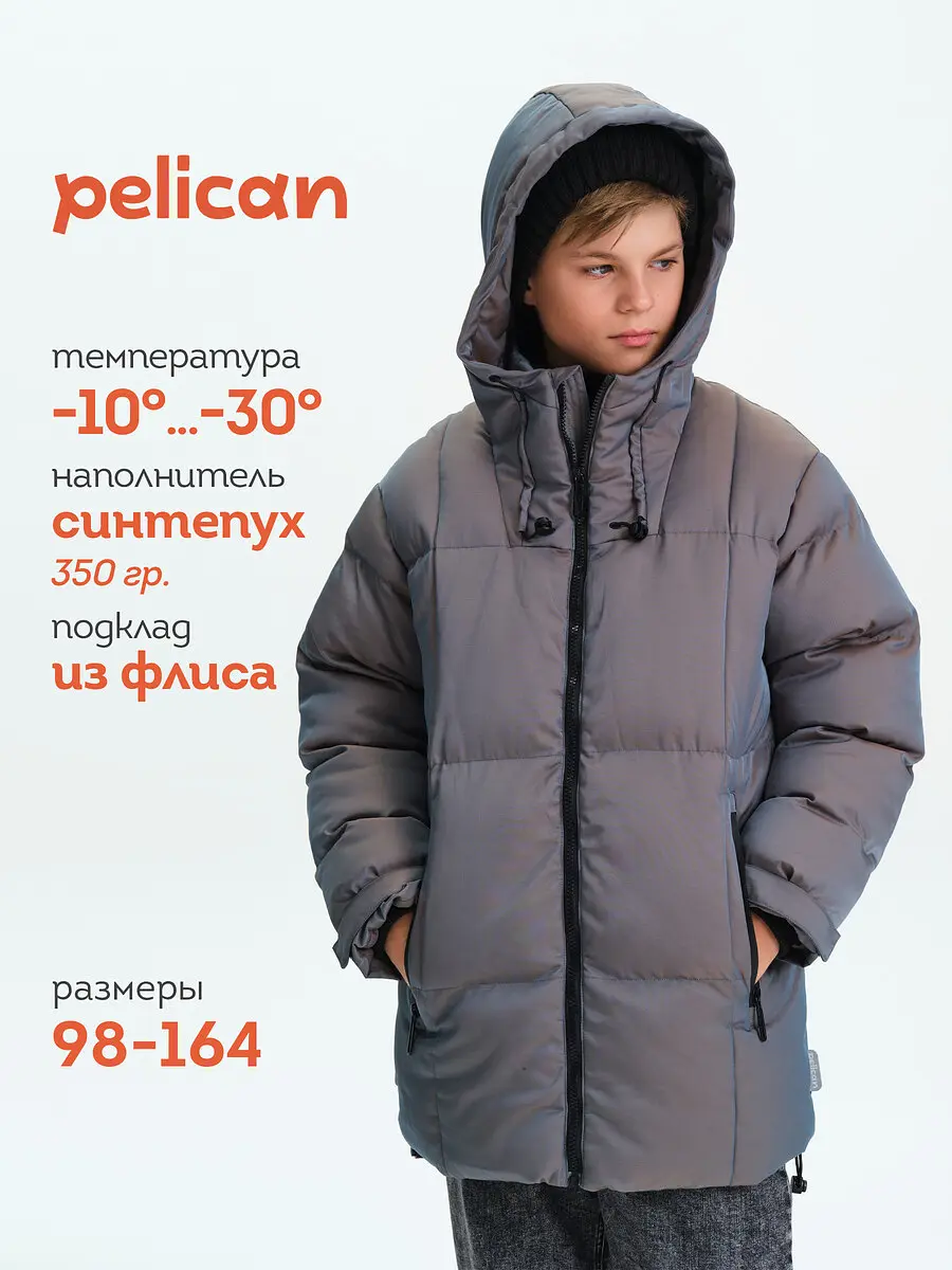 Детская куртка Pelican зимняя серая для мальчика