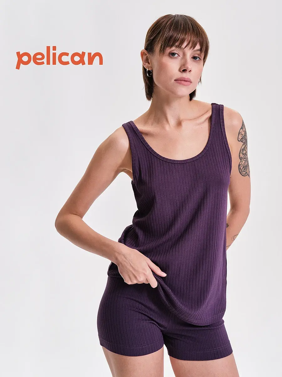 Пижама Pelican сливовая с шортами и майкой