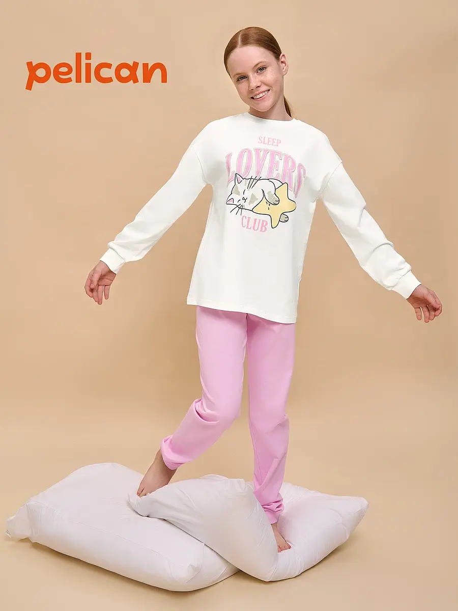 Пижама Pelican хлопковая молочная для девочки