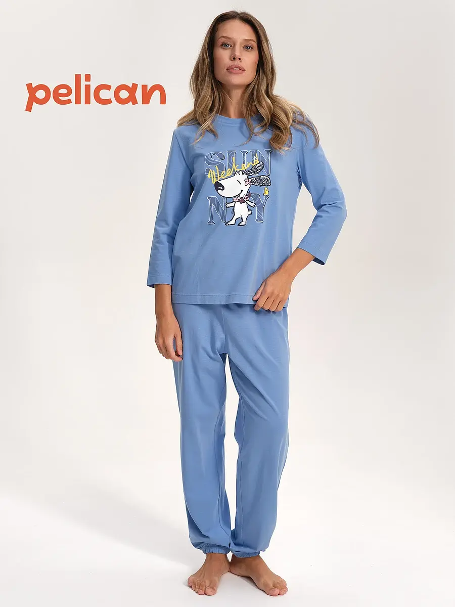 Пижама Pelican хлопковая синяя с принтом