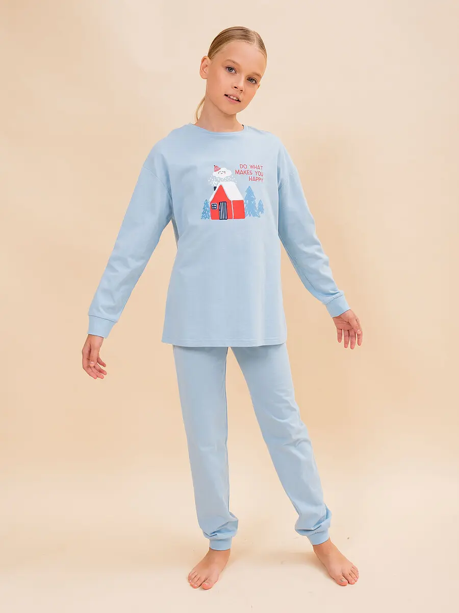 Пижама Pelican хлопковая голубая для девочки