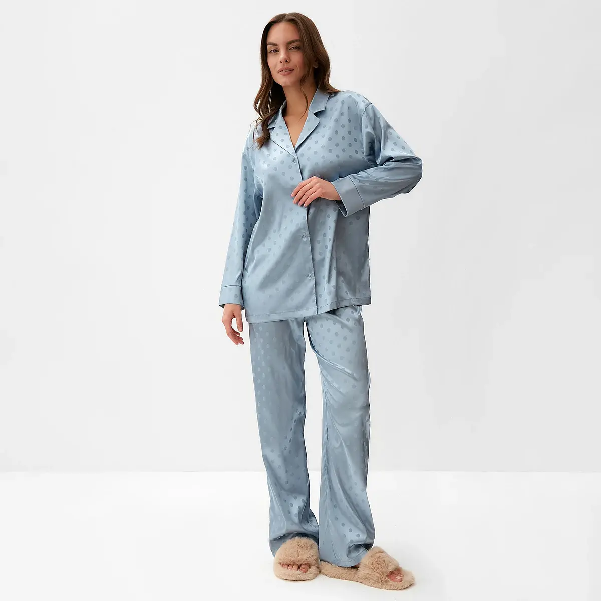 Пижама KAFTAN с принтом горох голубая