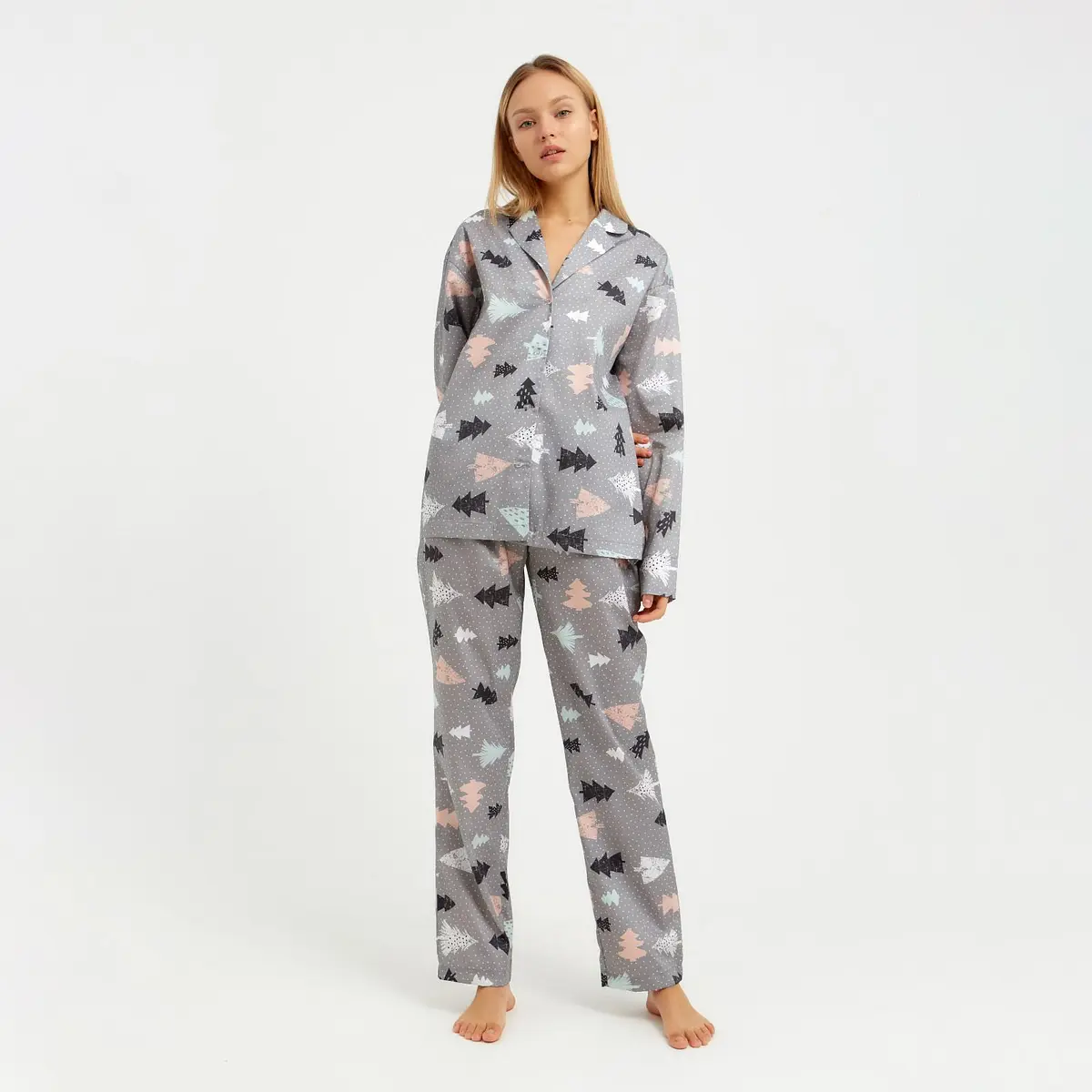 Пижама KAFTAN с растительным принтом серая