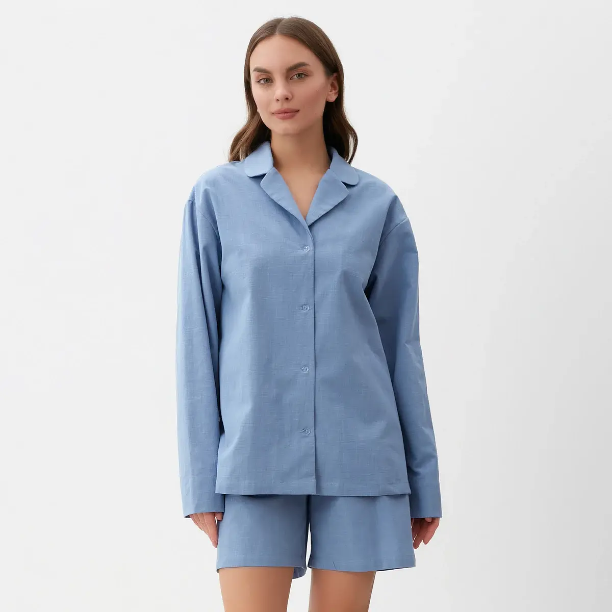 Пижама KAFTAN с длинным рукавом и шортами голубая