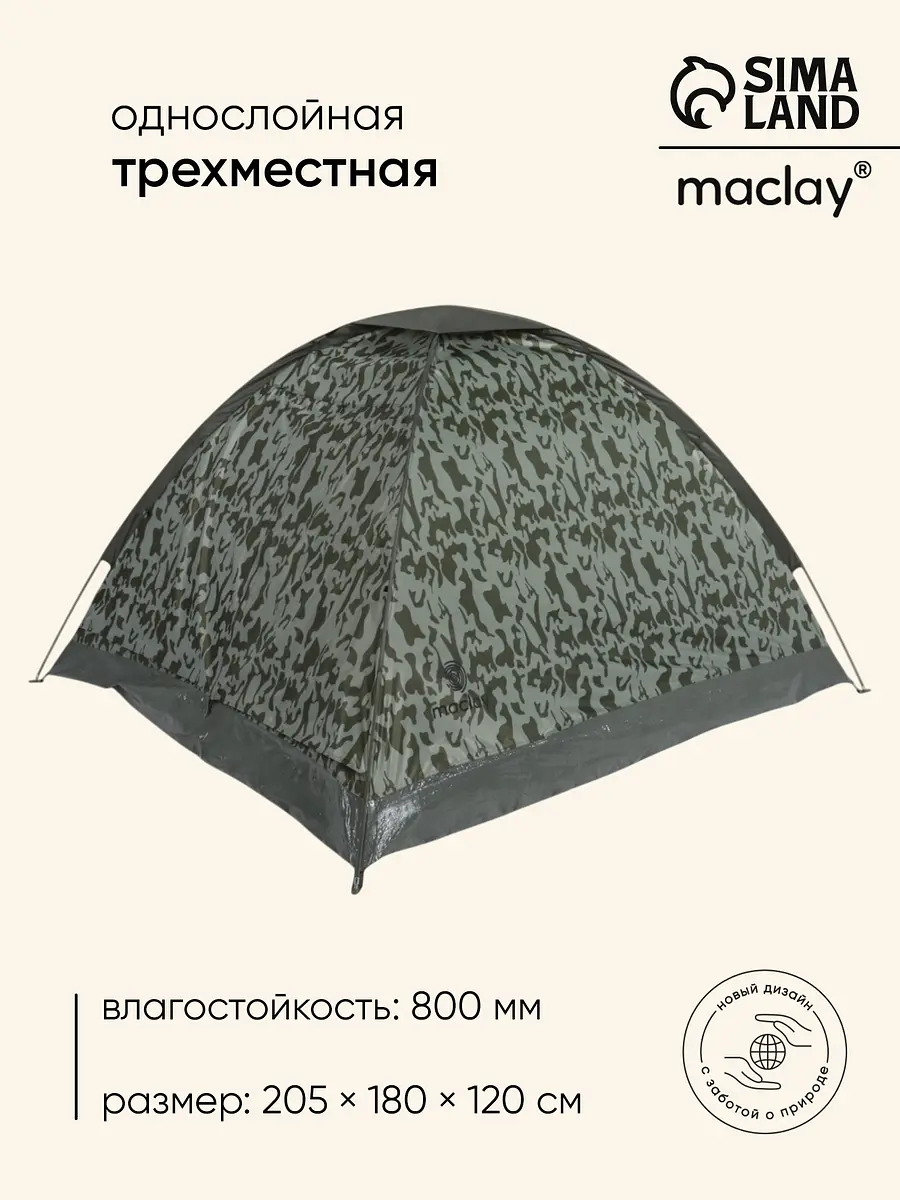Палатка туристическая 3-местная Maclay fisht sme 3 камуфляж 3-местная трекинговая однослойная 205×180×120 см камуфляж