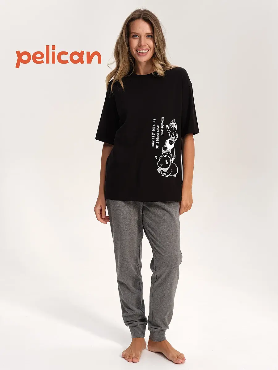 Пижама Pelican хлопковая с принтом чёрная