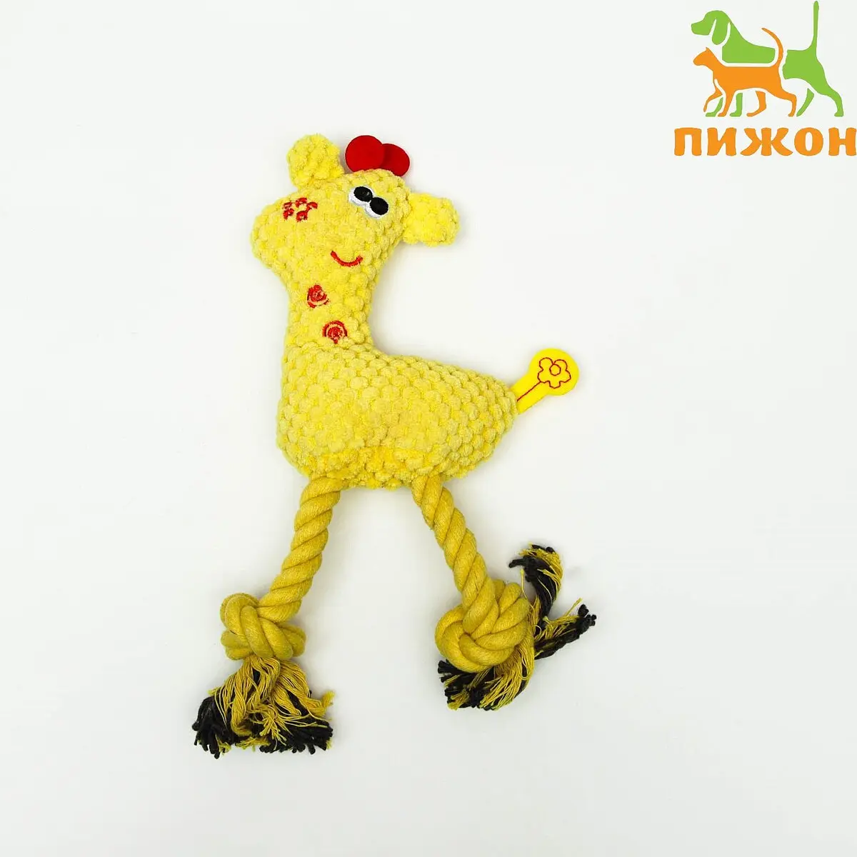 Мягкая игрушка для собак Пижон Жираф с канатом 15×25 см жёлтый для собак с пищалкой жёлтый 15×25 см