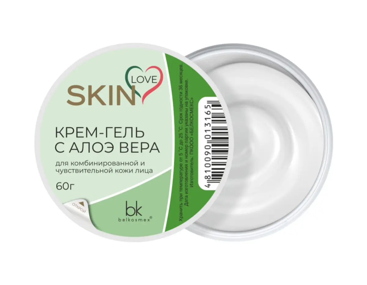 Крем-гель BelKosmex с алоэ вера увлажняющий 60 г увлажняющий с алоэ вера 60 г для чувствительной и комбинированной кожи
