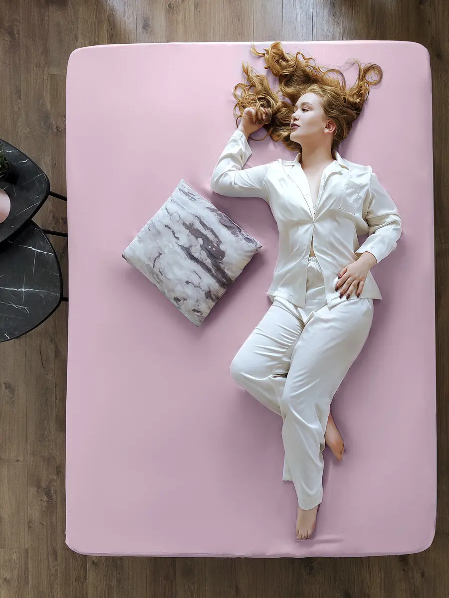 Простыня на резинке LUXSONIA поплин 180×200 см розовая поплин 180×200 см на резинке для матраса розовая