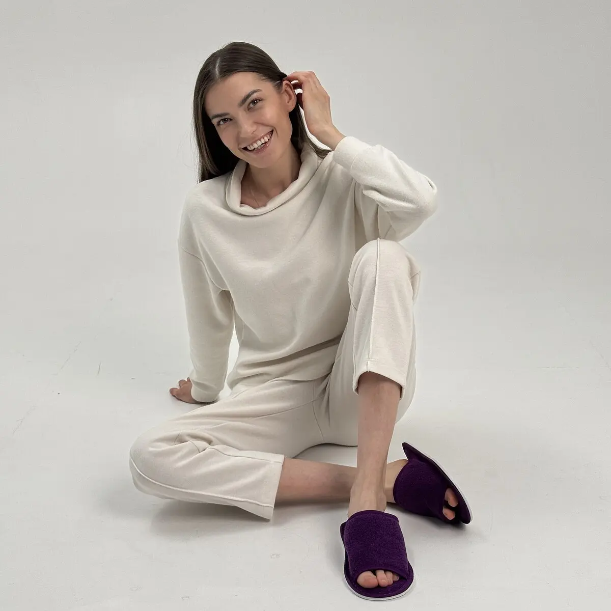Тапочки махровые с открытым носом фиолетовые TapModa