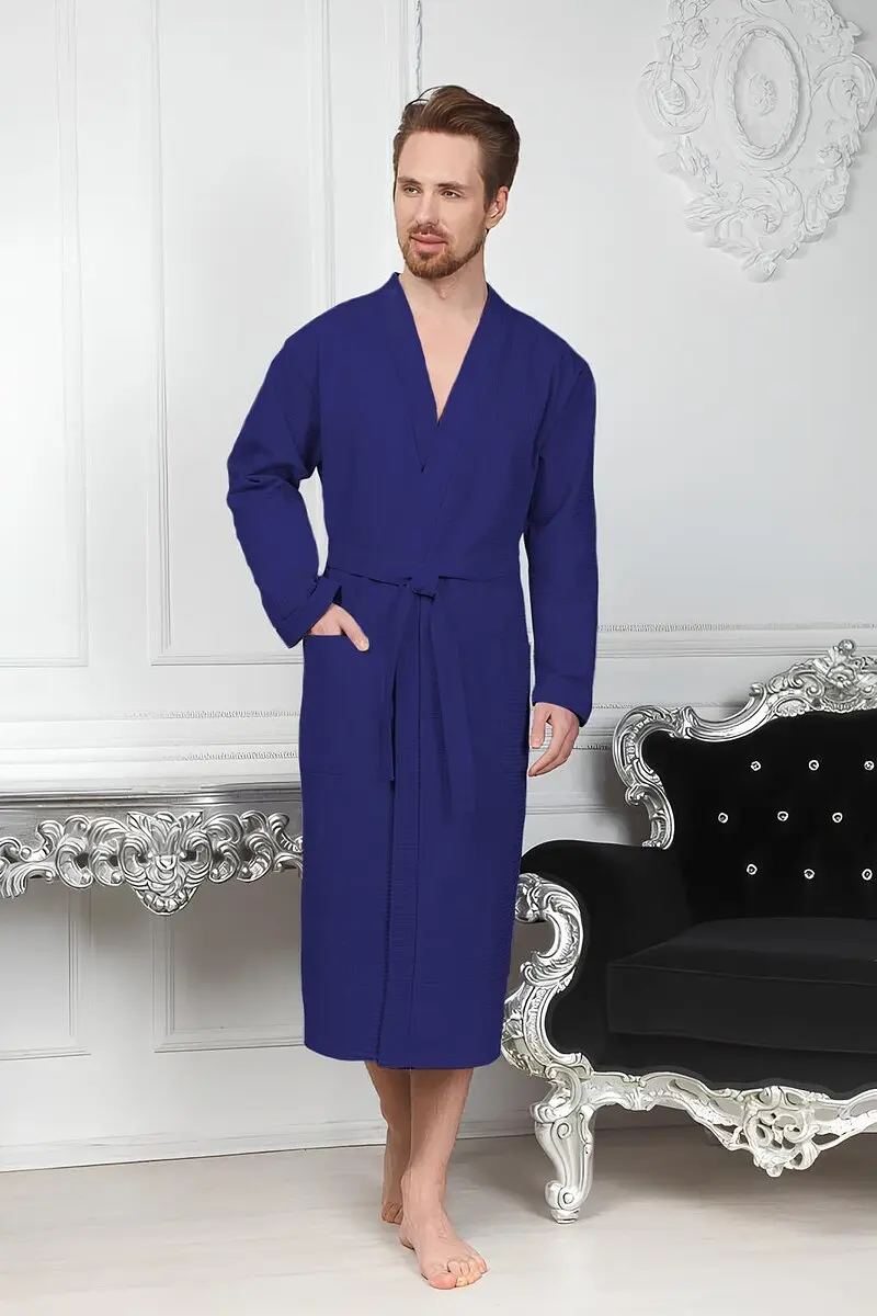 Халат Lika Dress вафельный хлопковый синий