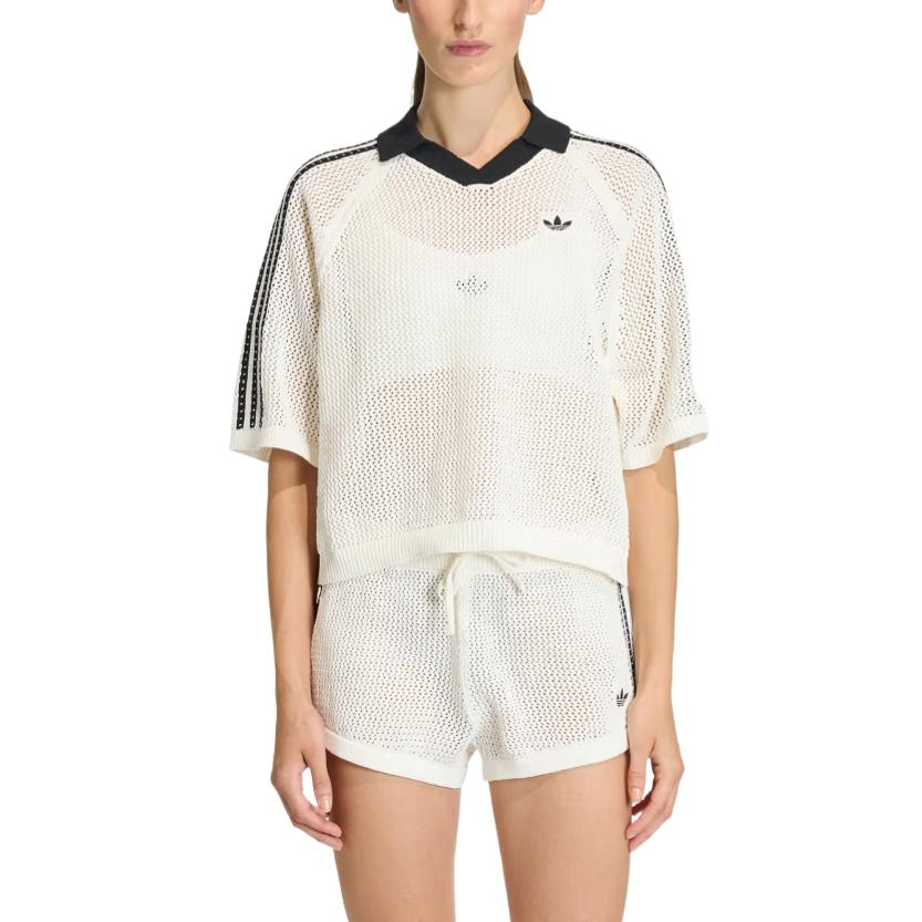 Женский вязаный крючком топ-поло Adidas Originals Loose Classic с коротким рукавом KC6490 XL white