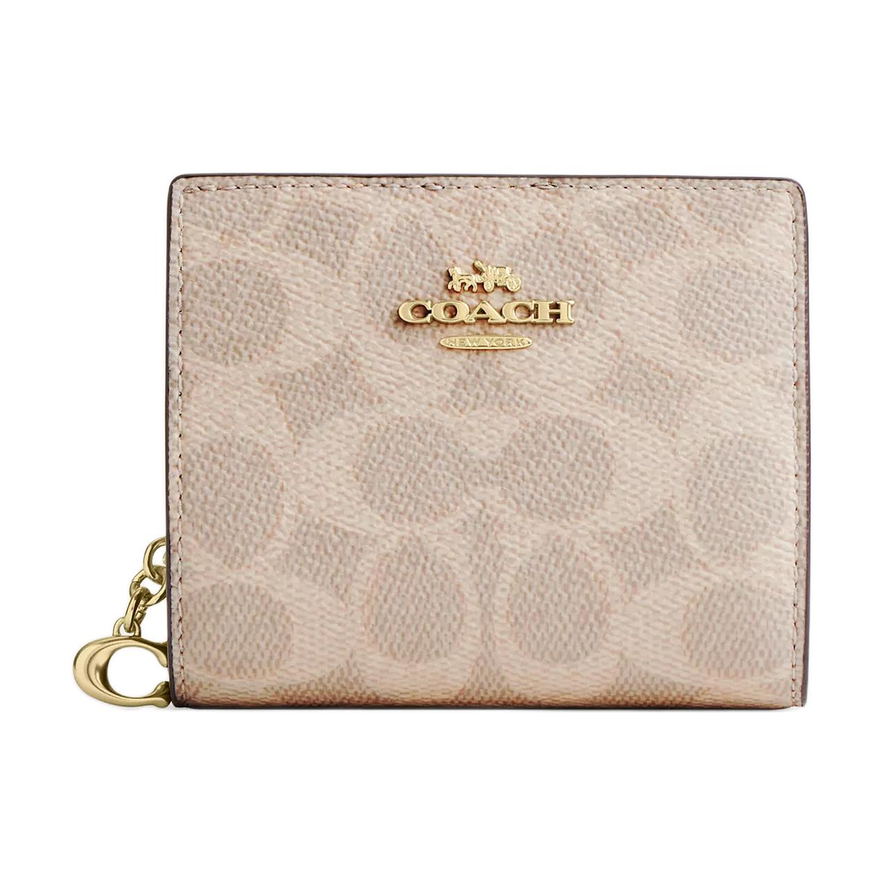 Coach Кошелек на кнопке 11 Золотой логотип Застежка-кнопка Кошелек из покрытого холста Женский кошелек Бежевый CW789-IMXDM Sand beige