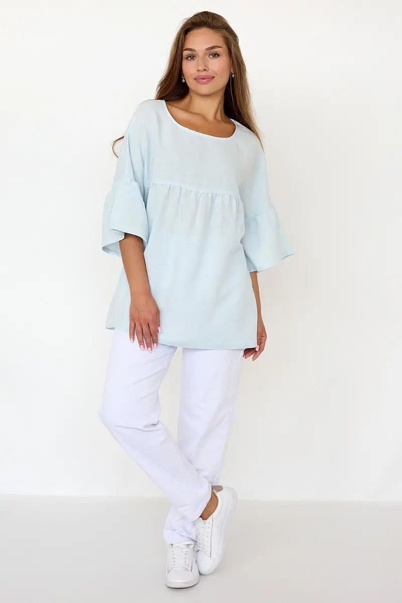 Блуза Lika Dress свободная льняная голубая