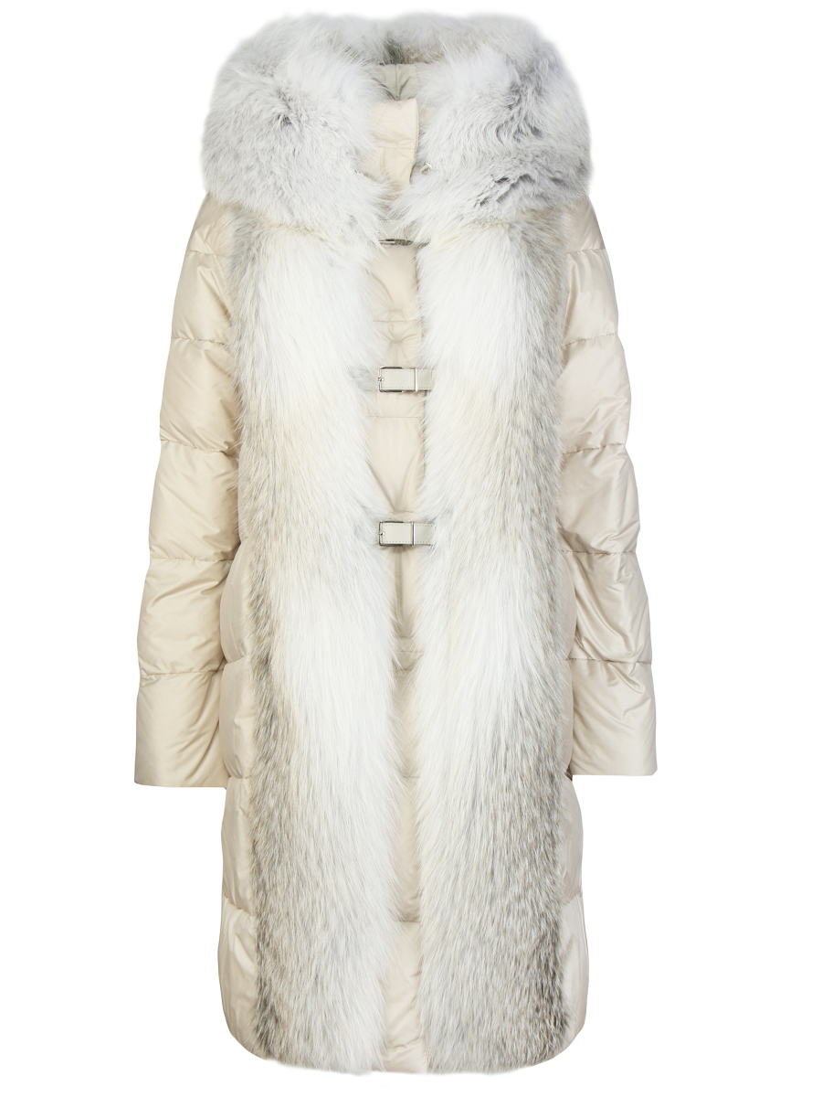 Пуховик с отделкой из меха ERMANNO SCERVINO D310A728VOSHX Бежевый