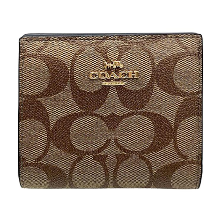 Coach Кошелек-защелка 10 сложений Короткий Покрытый холст С кожаным держателем для карт Кошелек Женский кошелек Коричневый C3309-IMCBI Basic Set (Bag+Dust Bag) gray