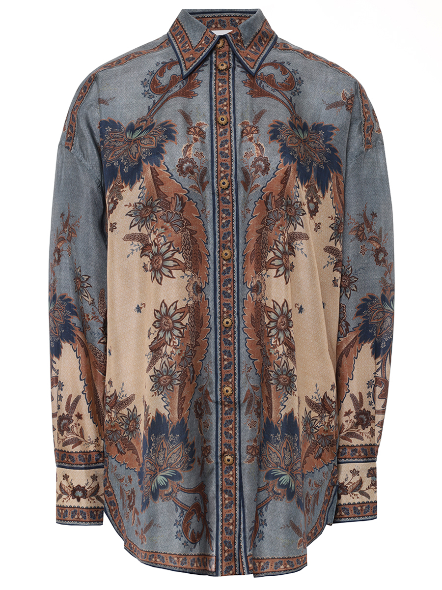 Блуза шелковая ZIMMERMANN 3498TSS253/Blue/Cream Indienne Floral