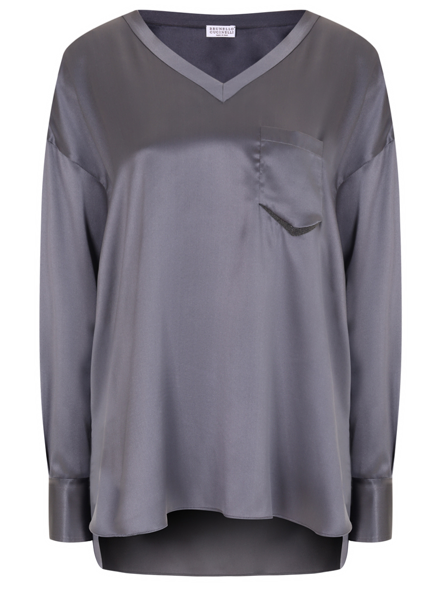 Блуза шелковая BRUNELLO CUCINELLI M0C59BD422 C079 Темно-