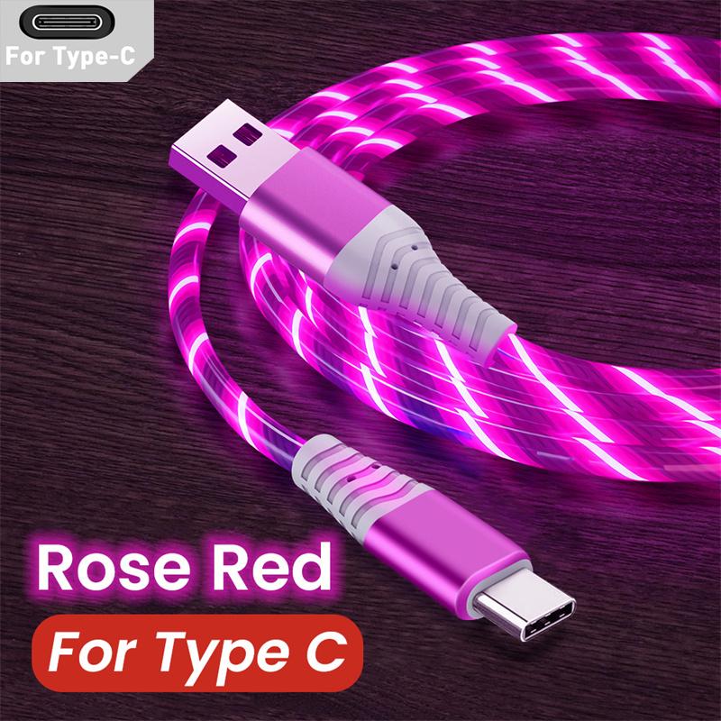 Светящийся кабель LED Micro USB Type C Cable 3A для быстрой зарядки iPhone Samsung Xiaomi OPPO Flowing Streamer USB C Cord 2M 1m purple YTO phone case