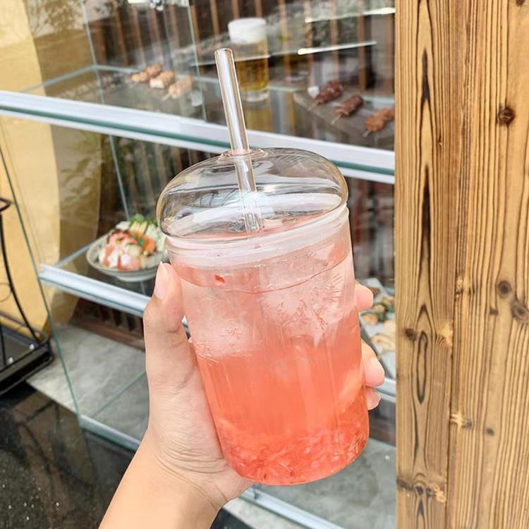 Eco-Friendly Reusable 500ml/17oz Boba Glass Cup Lid Straw High Borosilicate Hand Blown Dishwasher Microwave Safe Drinkware 501-600ml чистый QINGLONG GOODS