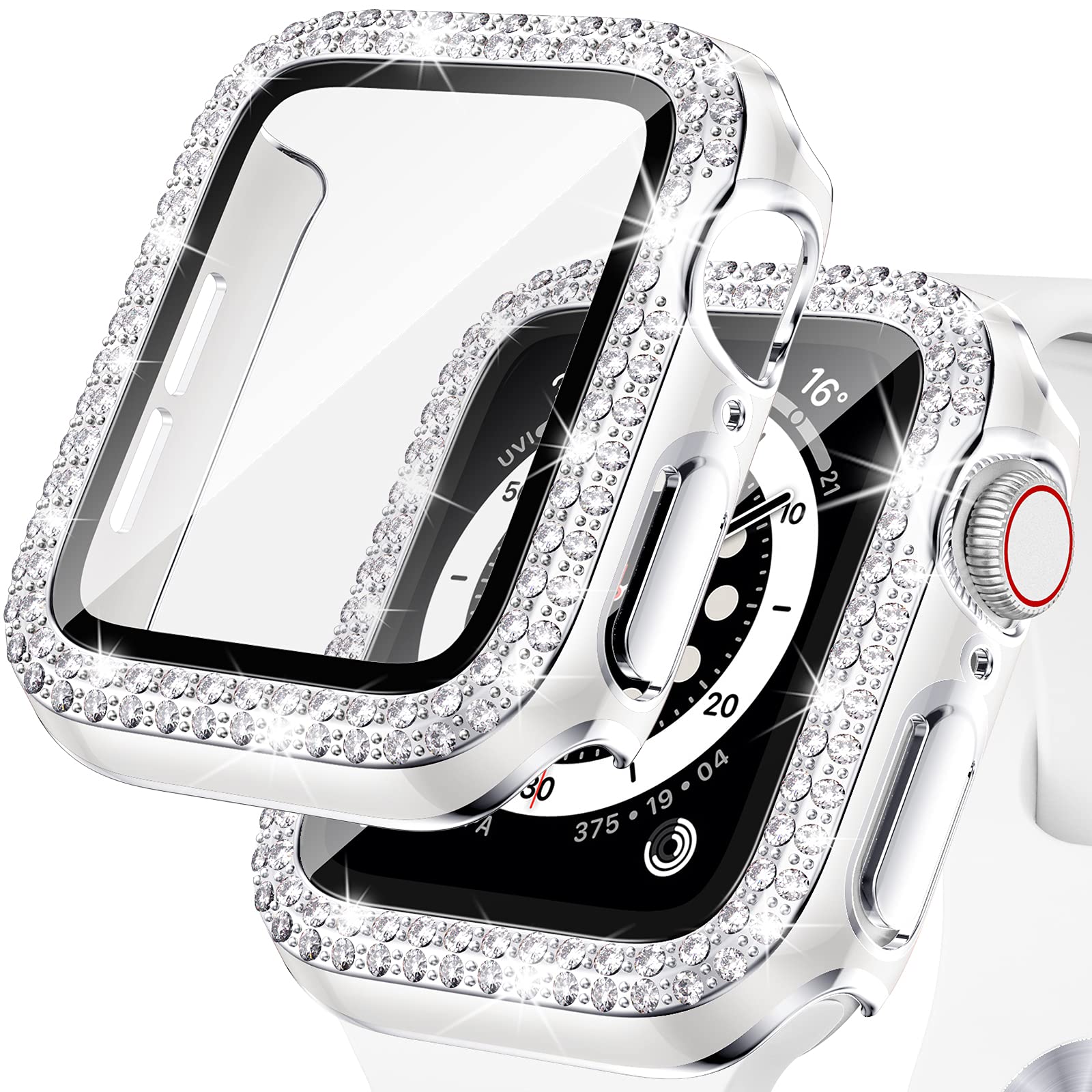 Модный стеклянный чехол IWatch для Apple Watch Case 40 мм, 44 мм, 45 мм, 41 мм, 49 мм IWatch Series 9 Diamond + Защитная пленка для экрана Apple Watch Series 8 3 6 SE 7 38mm black YYDS123