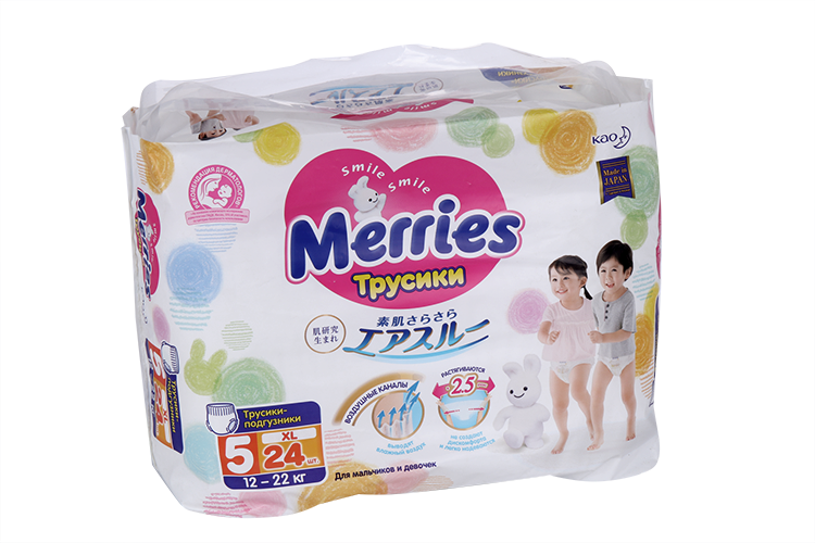 Трусики-подгузники MERRIES д/детей р XL (12-22 кг), 24 шт КАО Корпорейшн