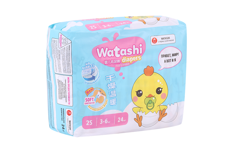 Подгузники WATASHI  small-pack 2 S (3-6 кг), 24 шт Коттон Клаб ООО