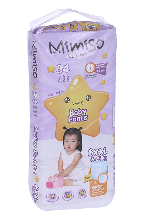 Трусики-подгузники MIMISO одноразовые д/детей XXL (16-25 кг), 34 шт Коттон Клаб