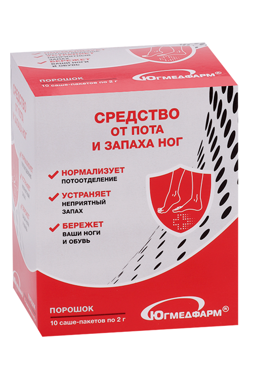 Средство от пота и запаха ног, 2 г, 10 шт, саше-пакет Югмедфарм ООО