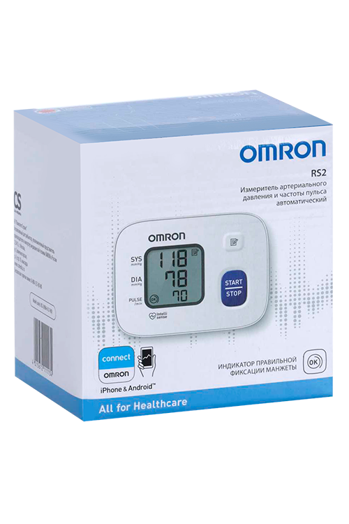 Тонометр OMRON RS2 автоматический запястный с индикатором повышенного давления + футляр ОМРОН Хэлскэа Ко Лтд