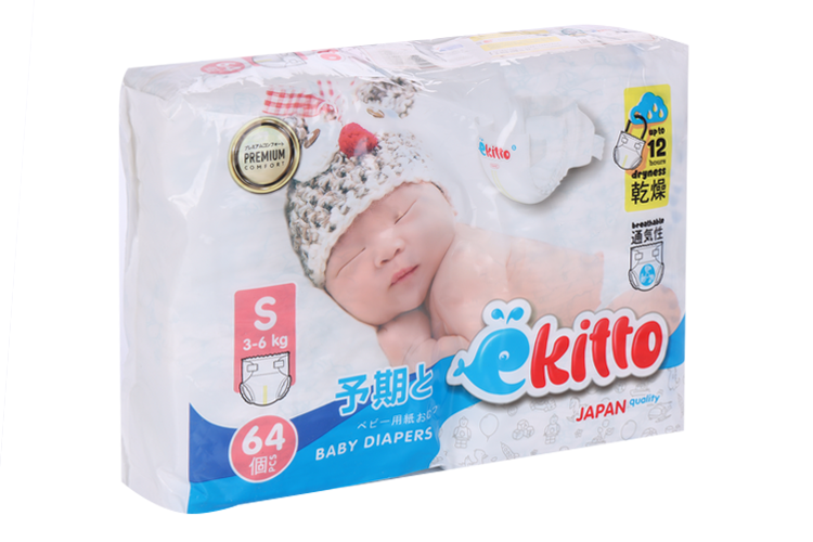 Подгузники Ekitto S (3-6 кг), 54 шт Фужан Хуян Кван Импорт энд Экспорт КО ЛТД