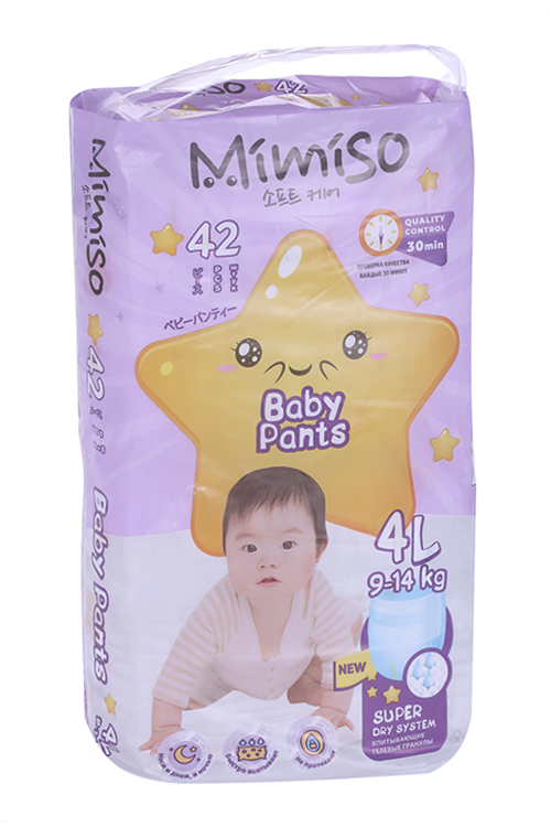 Трусики-подгузники MIMISO одноразовые д/детей L (9-14кг), 42 шт Коттон Клаб ООО
