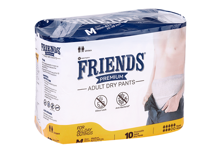 Подгузники-трусы д/взрослых FRIENDS Premium M (63,5-122 см), 10 шт Nobel Hygiene Private Limited