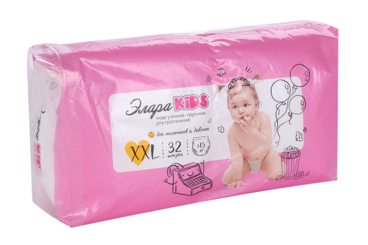 Подгузники-трусики Элара Кидс утратонкие XXL (15+ кг), 32 шт, (88532) Диона ООО