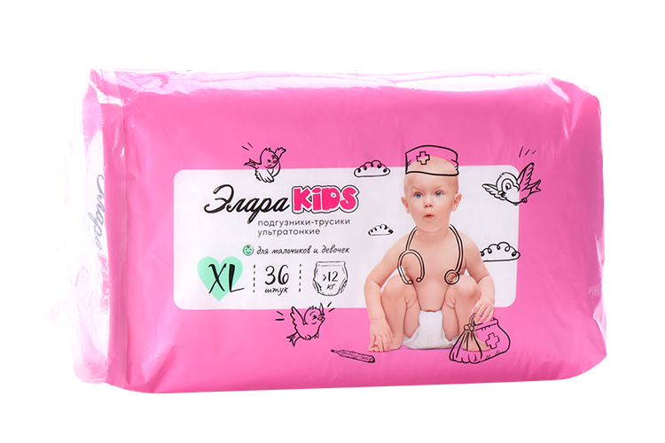 Подгузники-трусики Элара Кидс утратонкие р XL (>12 кг), 36 шт, (88436) Диона ООО