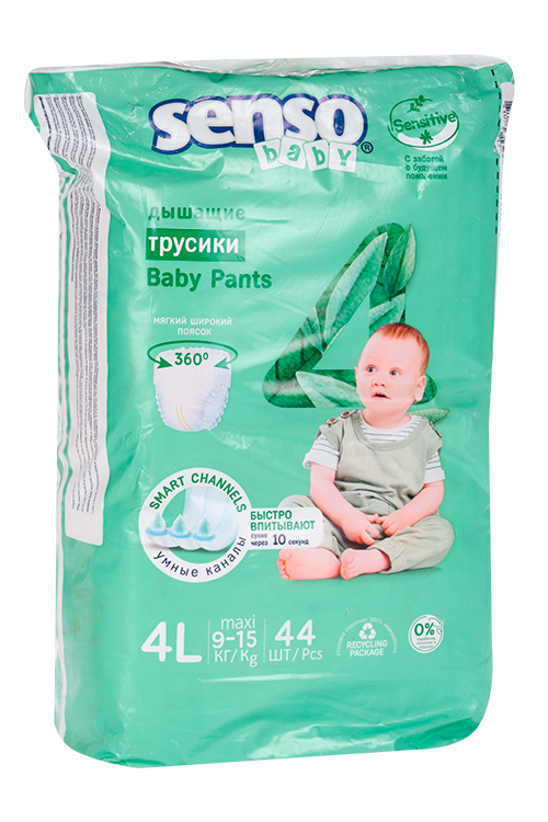 Подгузники-трусики Senso Baby Sensitive maxi детские 4L (9-15кг), 44 шт БелЭмса ООО