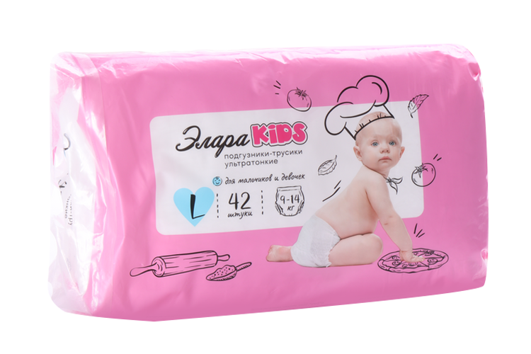 Подгузники-трусики ультратонкие Элара Kids дет р L (9-14 кг), 42 шт, (88342) Диона ООО