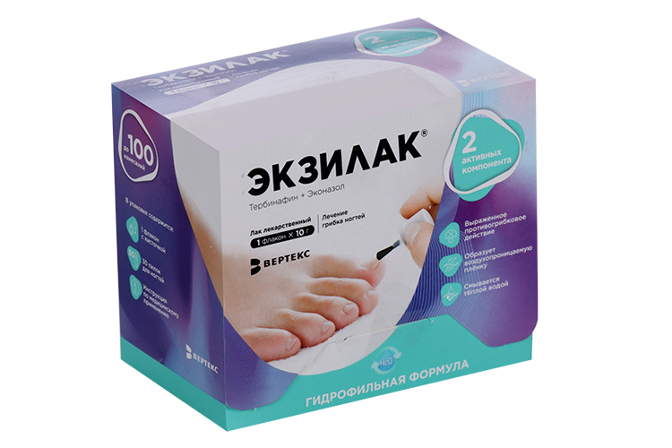 Экзилак 4%+3%, 10 г, лак для ногтей лекарственный Вертекс АО