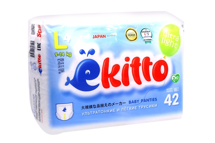Трусики-подгузники Ekitto Premium Comfort Ultra Light L (9-14кг), 42 шт Фужан Хуян Кван Импорт энд Экспорт КО ЛТД
