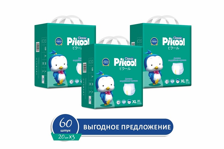 Подгузники-трусики детские Пикул Классик XL (15-25кг), 60 шт, (20 х3) Мега Софт